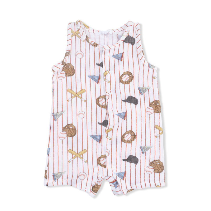 Angel Dear | Sleeveless Shortie Romper | Vintage Baseball Stripe