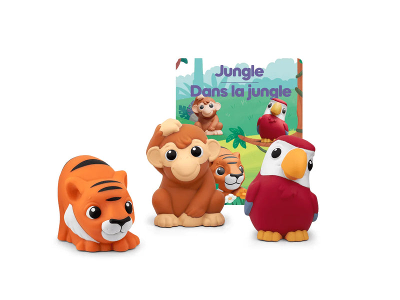 What’s in the Jungle Set showing monkey, parrot, and tiger soft-tonies with packaging