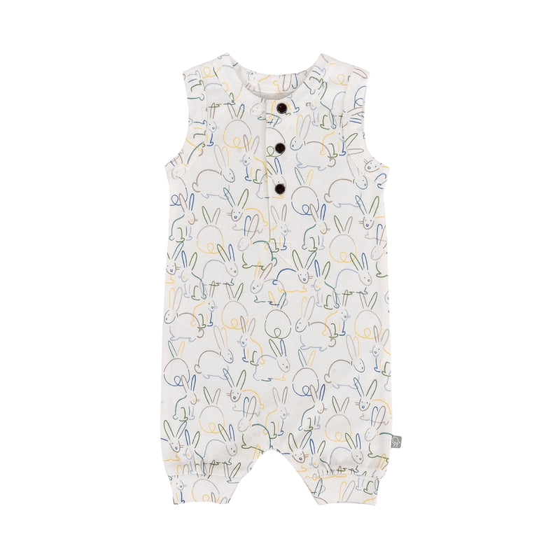 Baby romper with bunny pattern on a white background
