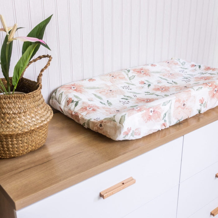 Parker Floral changing pad cover on a nursery changing table setup