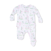 Baby onesie with golf pattern on a white background