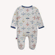 Baby sleeper with airplane pattern on a white background