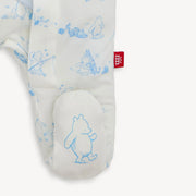 Close-up of Pooh in the Woods footie with non-slip baby foot grips
