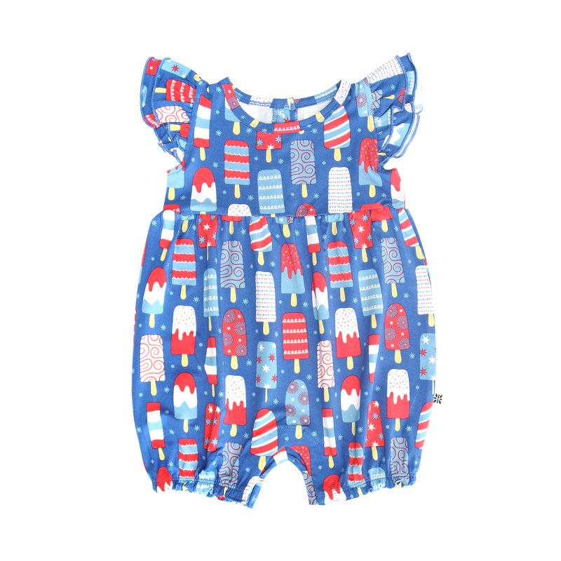 Baby romper with popsicle pattern on a white background