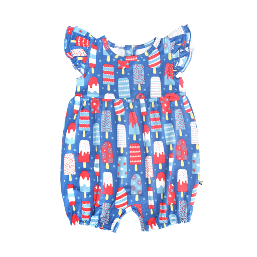 Baby romper with popsicle pattern on a white background