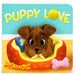 Children's book titled 'Puppy Love' with a plush dog toy on the cover.