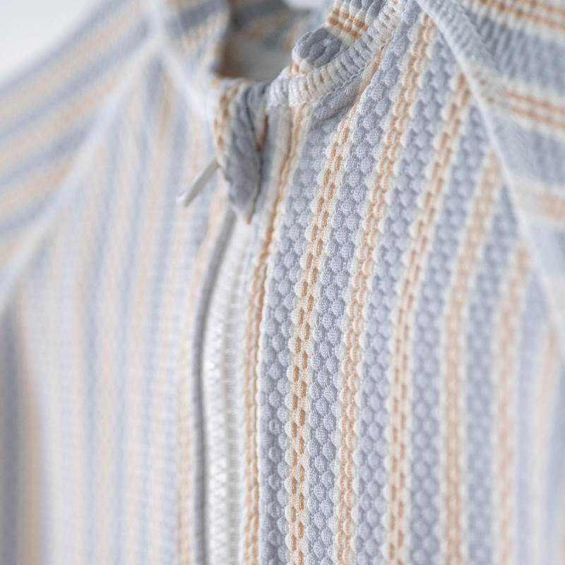 Quincy Mae | One-Piece Zip Rashguard | Blue & Butterscotch Stripe