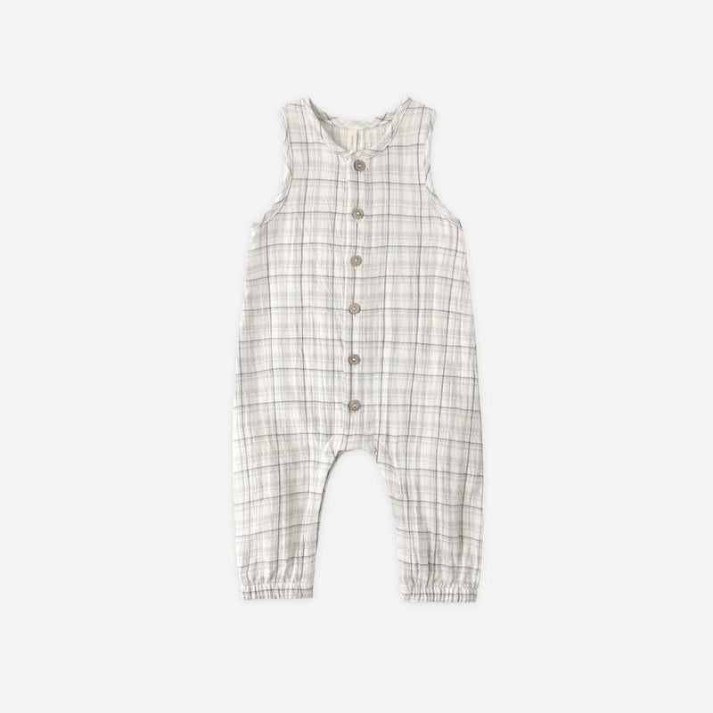 Plaid baby romper on a white background