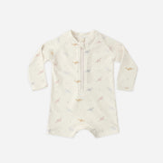 Baby romper with long sleeves and zipper on a white background