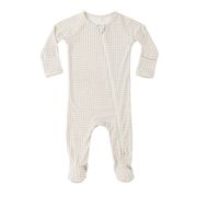 Baby onesie with a checkered pattern on a white background