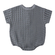 Gray blue waffle baby romper on a white background
