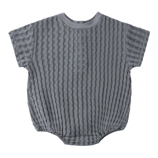 Gray blue waffle baby romper on a white background