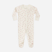 Baby onesie with floral pattern on a white background