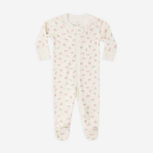 Baby onesie with floral pattern on a white background