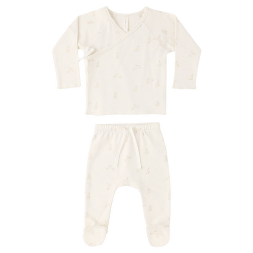 Baby outfit set with long-sleeve top and pants on a white background