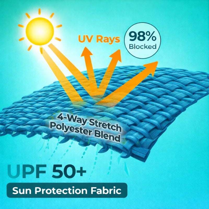 Sun protection fabric with UV rays blocking feature on a blue background
