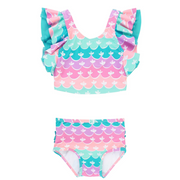 Baby girl 2 piece swimsuit with ruffle sleeves and mermaid style print