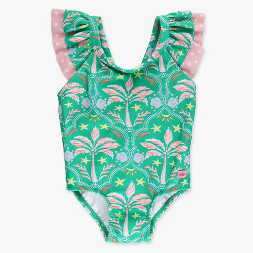 Green patterned swimsuit on a white background
