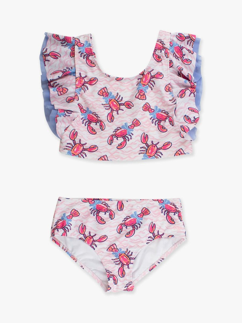 RuffleButts | Girls' Butterfly Tankini w/ Ruffles | Pink Lobster Lagoon