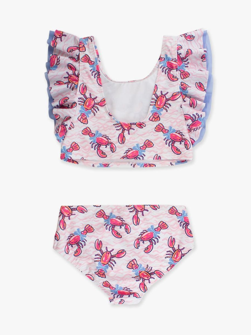 RuffleButts | Girls' Butterfly Tankini w/ Ruffles | Pink Lobster Lagoon