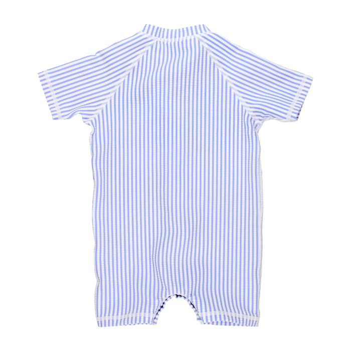 RuggedButts | S/Sleeve One-Piece Rash Guard | Periwinkle Blue Seersucker