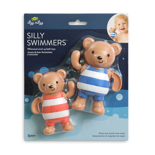 Itzy Ritzy Silly Swimmers bath toy set displayed in retail packaging