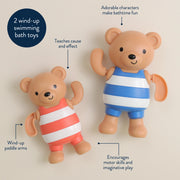 Product feature graphic highlighting wind-up mechanism and paddle arms