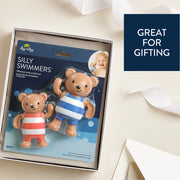 Silly Swimmers bath toy set shown in gift-ready packaging