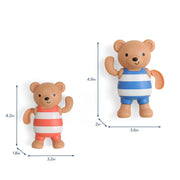 Silly Swimmers bath toys shown with size and dimension reference