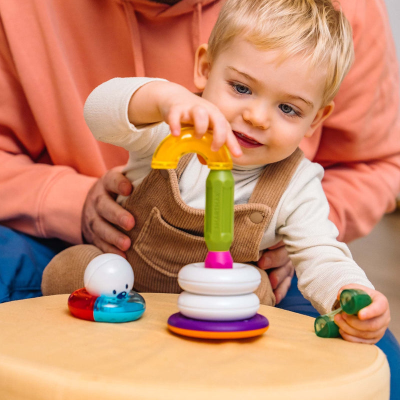Toddler stacking SmartMax My First Stacking Rings with a parent