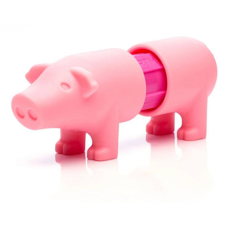 Pink pig-shaped container on a white background