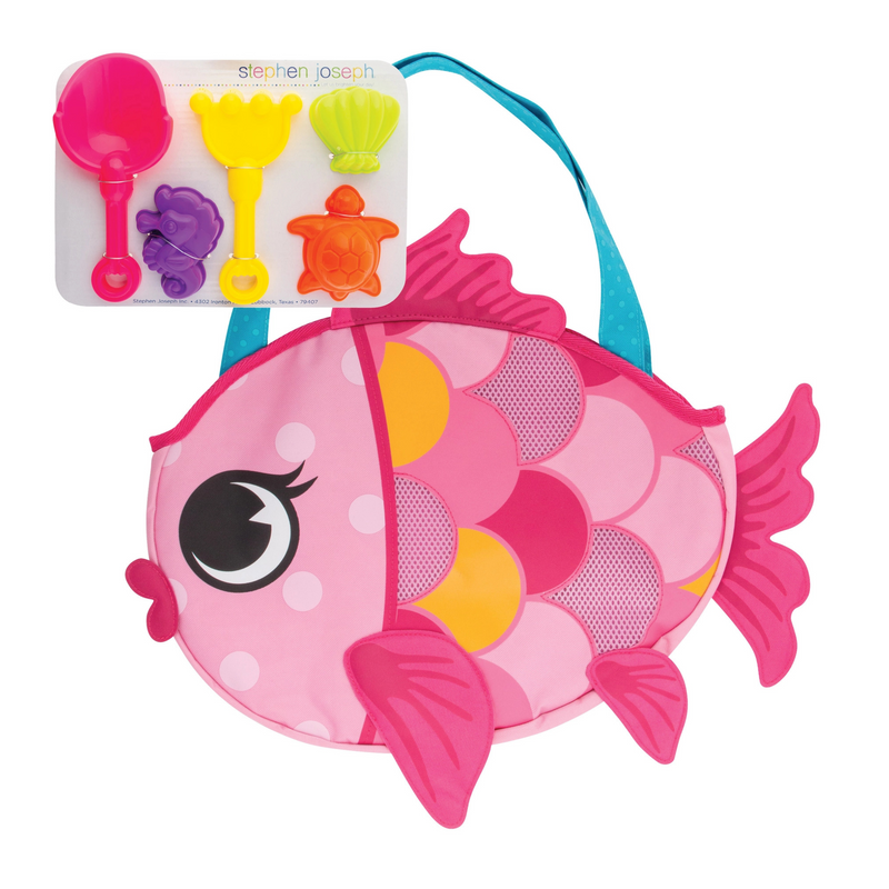 Stephen Joseph Gifts | Beach Tote with Sand Toys Play Set | Pink Fish