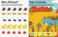 Educational pages from a book showing differences between animals and Australian animals.
