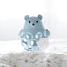 Blue bear-shaped teether on a white surface