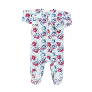 Floral patterned baby onesie on a white background