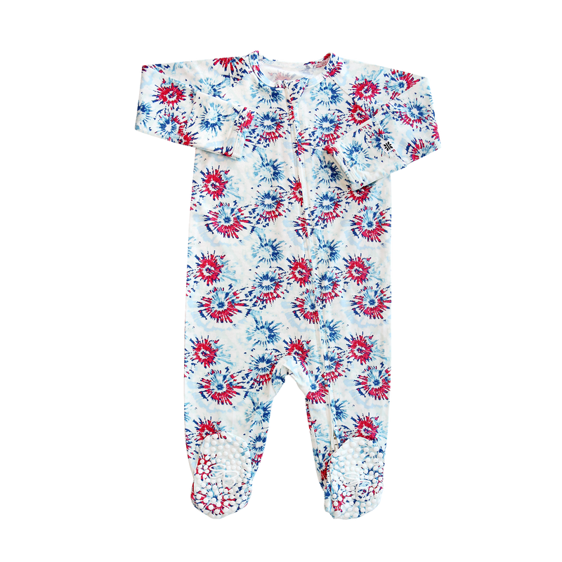 Floral patterned baby onesie on a white background