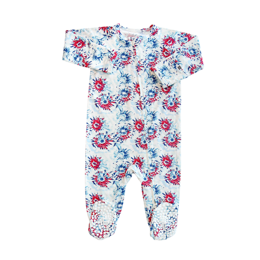 Floral patterned baby onesie on a white background