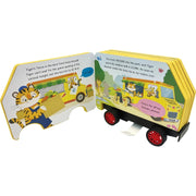 Toy food truck book with wheels on a white background