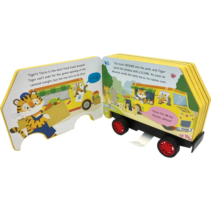 Toy food truck book with wheels on a white background