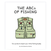 Book cover of 'The ABCs of Fishing' with a fishing vest illustration on a white background.