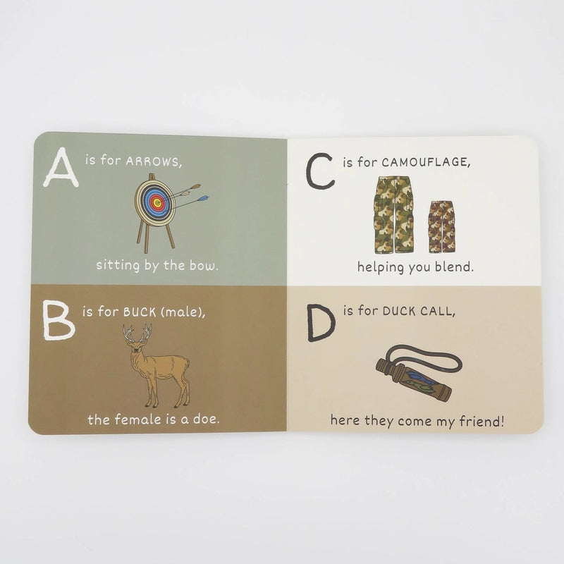 Educational card with letters A, B, C, and D and corresponding illustrations on a white background.