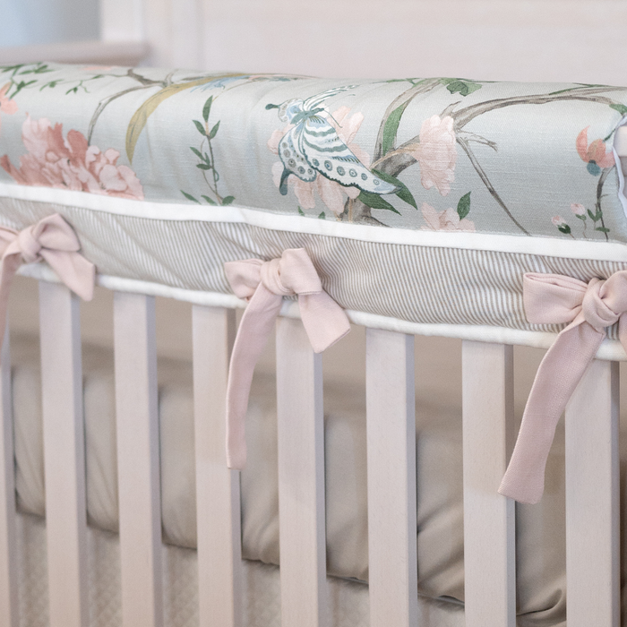 Custom Bedding | Crib Rail Cover | Mariposa Floral w/ Butterflies and Birds