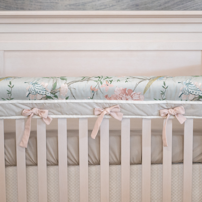 Custom Bedding | Crib Rail Cover | Mariposa Floral w/ Butterflies and Birds