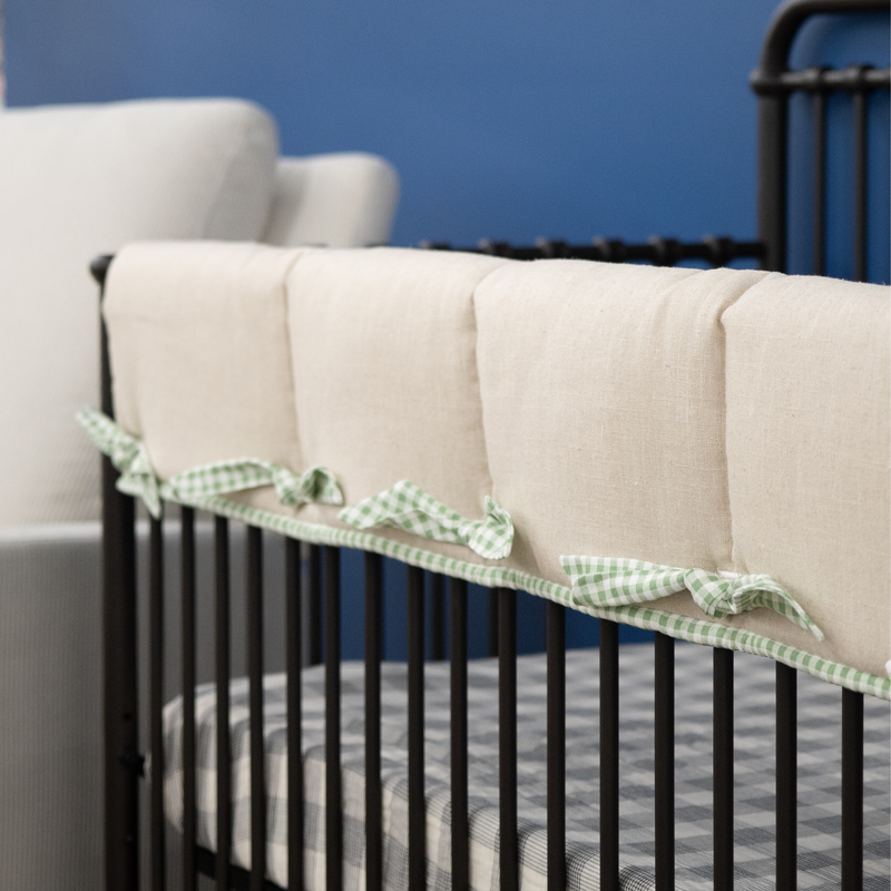 Custom Bedding | Crib Skirt / Dust Ruffle | Tailored | Sage Linen Fabric | FLOOR MODEL