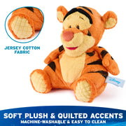 Close-up of Tigger plush showing jersey cotton quilted ear and foot accents