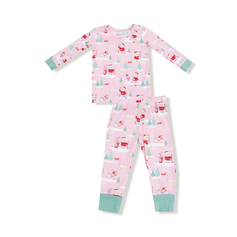 Children's pajama set with reindeer pattern on a white background