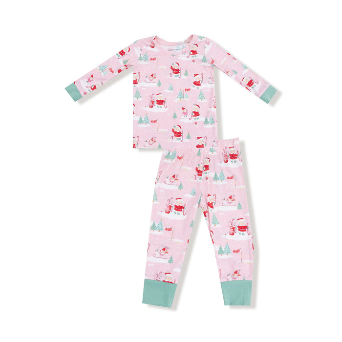 Children's pajama set with reindeer pattern on a white background