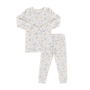Children's pajama set with bunny pattern on a white background