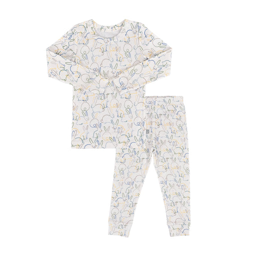 Children's pajama set with bunny pattern on a white background