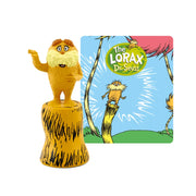 Lorax figurine with a 'The Lorax' book by Dr. Seuss in the background